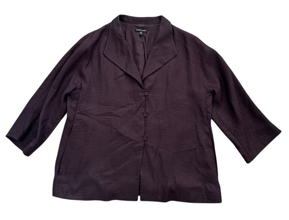 Eileen Fisher Brown Stripe Textured Silk Blend Jacket Blazer L Classic Capsule